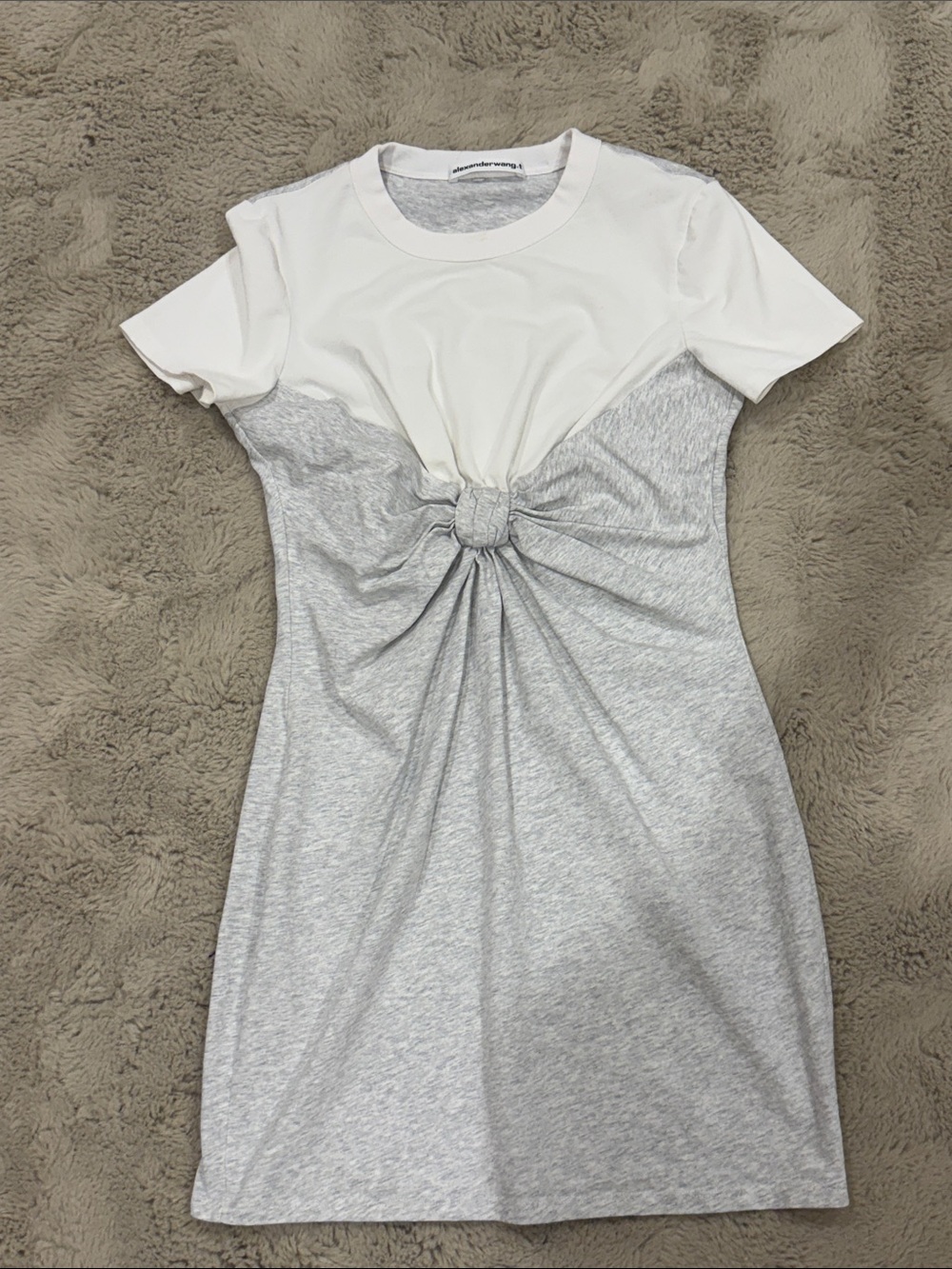 Alexander Wang. T White and Light Gray Knot-Front T-Shirt Dress